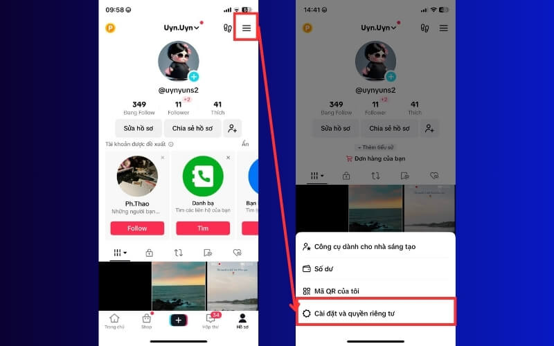 Chọn vào biểu tượng 3 gạch