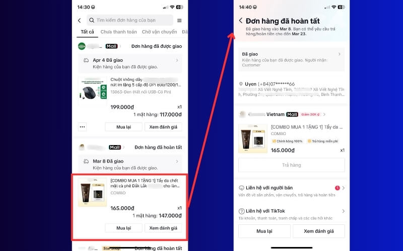 Lựa chọn đơn hàng muốn theo dõi 2